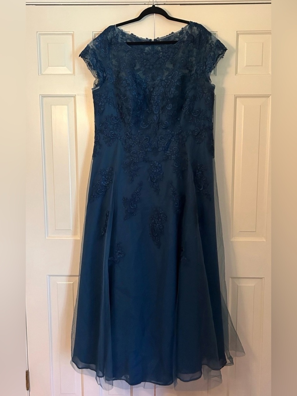 Azazie Neptune Blue Lace Appliqué and Chiffon Maxi Gown